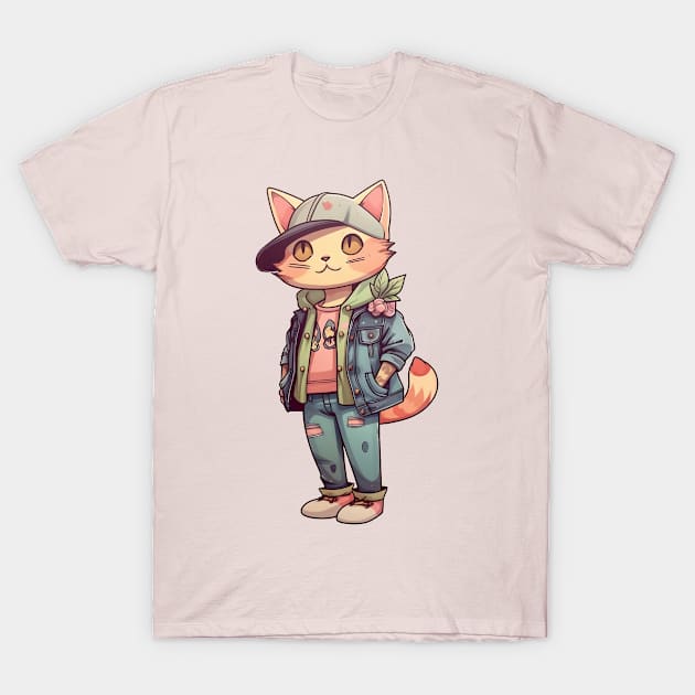 A cute kitty wearing street fashion T-Shirt by AestheticsArt81